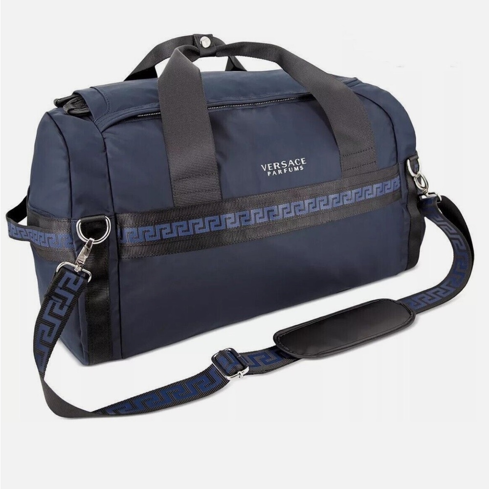 Versace Dark Blue Duffel Bag with Black Accents